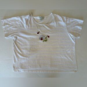Vintage Shenanigans multicolored striped embroidered floral lady bugs t-shirt 2X